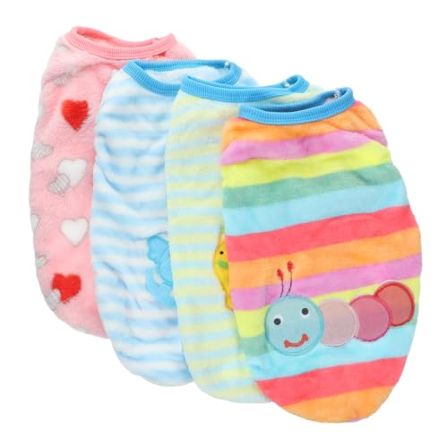 LOLIPPYY 4 Stück Teiliges Kleine Hunde Winterweste aus Weichem Flanell mit Niedlichen Cartoon Motiven Warme Haustierkleidung für Pomeranian Schnauzer und Kleine Hunderassen Modische und von LOLIPPYY