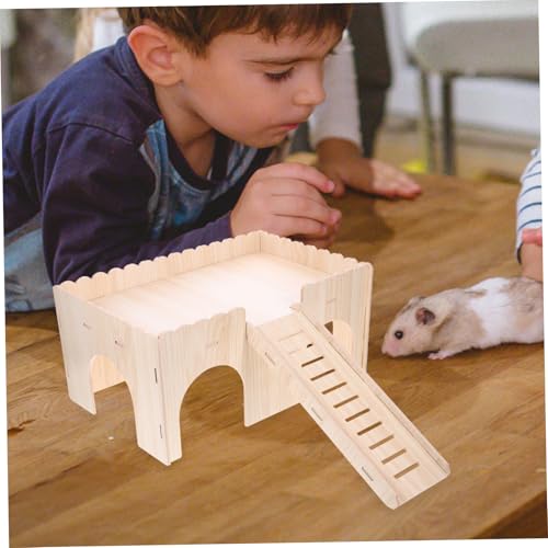 LOLIPPYY Hamsterhaus aus Holz mit Rutsche für Hamster Meerschweinchen und Ratten Abnehmbar Leicht zu Reinigen Natürliches Kauspielzeug für Kleine Haustiere von LOLIPPYY