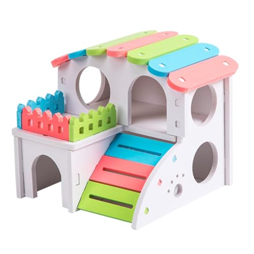LOLIPPYY Holz Hamsterhaus Buntes Kleintierhaus aus Natürlichem Holz Abnehmbar Leichtes DIY Nest für Zwerghamster und Kleine Haustiere Sicherer Rückzugsort und Spielplatz von LOLIPPYY
