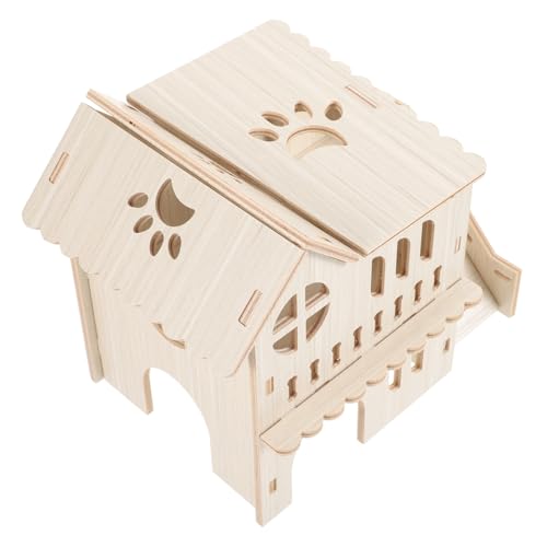 LOLIPPYY Holz Hamsterhaus Mehrkammernhaus mit Tunnelstruktur Langlebiges Nagerversteck aus Massivem Holz für Hamster und Kleine Nagetiere Geeignet als Spiel Schlafhaus von LOLIPPYY