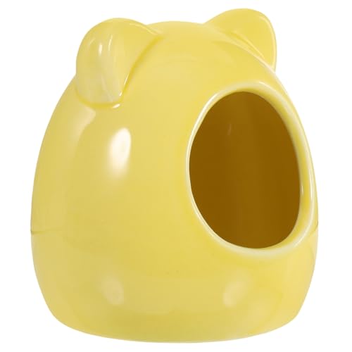 LOLIPPYY Keramik Hamster Versteck Kleines Gelbes Hamsterhaus aus Keramik für Zwerghamster Mäuse und Gerbils Natürliches Nistplatz Schlafhöhle und Rückzugsort für Kleintierkäfig von LOLIPPYY