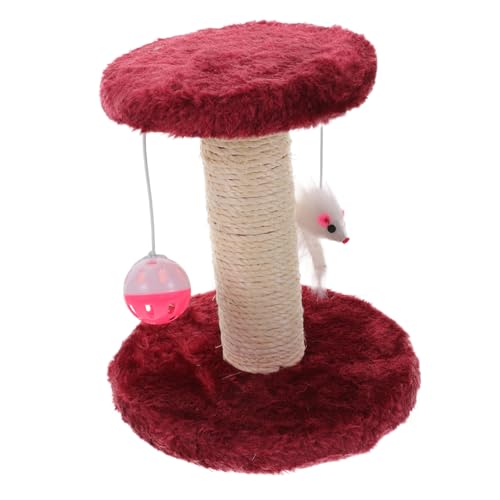 LOLIPPYY Kratzbaum Katzenkratzposten aus Strapazierfähigem Sisal Doppellagig mit Hängenden Bällen Kleines Indoor kratzmöbel für Katzen und Kätzchen Robust und Pflegeleicht Weinrot von LOLIPPYY