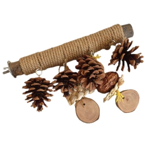 LOLIPPYY Papageien Sitzstange aus Holz mit Kauspielzeug aus Hanfseil und Tannenzapfen Kratzfester Sicherer Vogel Kletter Ruheplatz Lang für Wellensittiche und Sittiche von LOLIPPYY