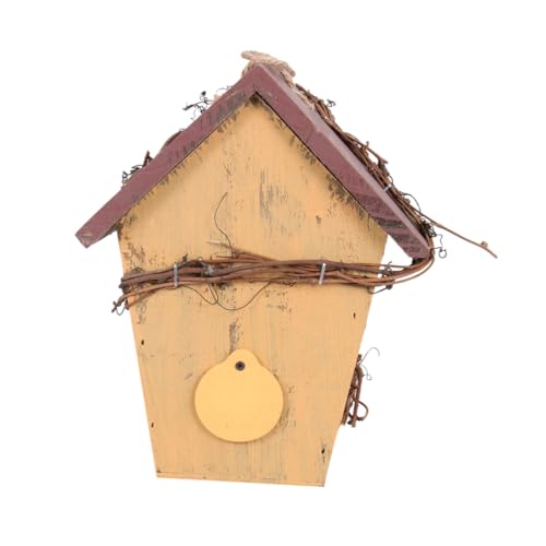 LOLIPPYY Rustikales Hängendes Vogelhaus aus Holz mit Dach Wetterfestes Gartendekor Handgefertigtes Landhausmodell Langlebiger Holzanhänger für Innen und Außenbereich für Gartenliebhaber von LOLIPPYY