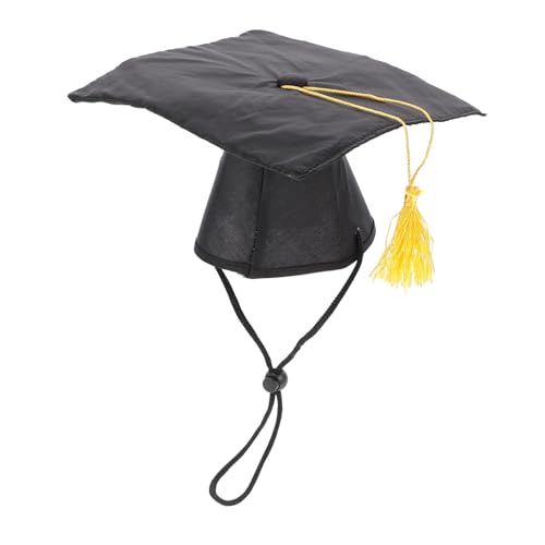 LOLIPPYY Schwarze Hunde Graduiertenmütze mit Gelben Quasten Verstellbar aus Schadstofffreiem für Kleine bis Große Hunde DIY Partyhut Haustierzubehör für Abschlussfeiern und Kostüme von LOLIPPYY