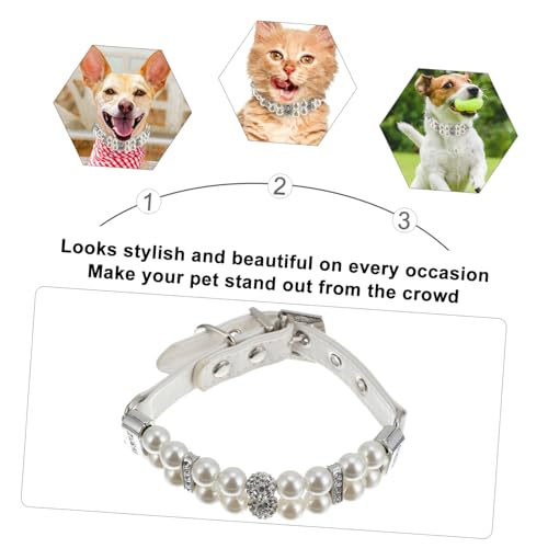 LOLIPPYY Verstellbares Kunstleder Hundehalsband mit Weißen Perlen Handgefertigtes Schmuckhalsband für Haustiere Komfortabler Verstellverschluss Modisch und Geeignet für Alltag und Festtage von LOLIPPYY