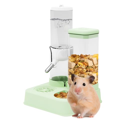 LOLLBIRD 2-in-1 Hamster-Wasserflasche und verbesserter Futterspender – 35 % größere Futterkapazität, auslaufsicheres Design für Glastanks/Drahtkäfige, Kleintierzubehör (Grün, 12,4 cm + 13,9 cm + 14,9 von LOLLBIRD