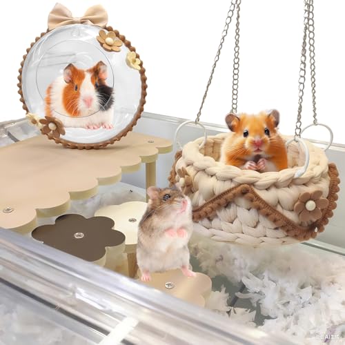 LOLLBIRD Rattenkäfigzubehör aus Holz, Plattformen, Leitern und Hängematten, Set für Chinchillas, Hamster, Rennmäuse (für Eisen/Holz, Acryl-Hamsterkäfige + anpassbares Layout) (28 x 17 x 14 cm), 4 von LOLLBIRD