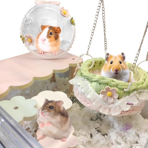 LOLLBIRD Rattenkäfigzubehör aus Holz, Plattformen, Leitern und Hängematten, Set für Chinchillas, Hamster, Rennmäuse (für Eisen/Holz, Acryl-Hamsterkäfige + anpassbares Layout) (28 x 17 x 14 cm), 4 von LOLLBIRD