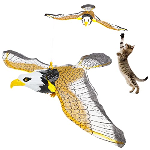 LOMIMOS Fliegender Vogel Katzenspielzeug, interaktives Hängendes drehendes Simulationsvogel mit Sound Licht für den Innenbereich, Decke, Kätzchen, Spieljagd, Übung, Beseitigung von Langeweile (Adler) von LOMIMOS
