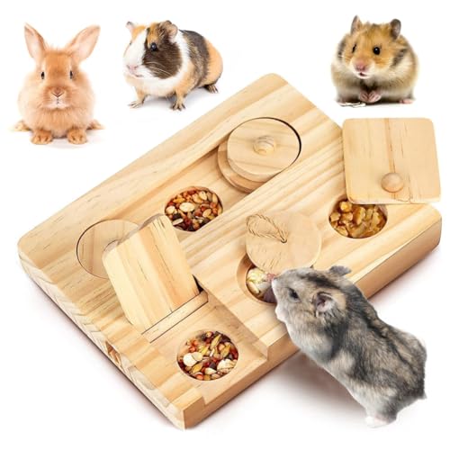 LOMUG Hamster Spielzeug,Meerschweinchen Spielzeug,6 In 1 Hamster Holzspielzeug,Hamster Futternapf,Hamster Kauspielzeug,Kleintierspielzeug zur Futtersuche für Meerschweinchen Chinchillas Hamster von LOMUG