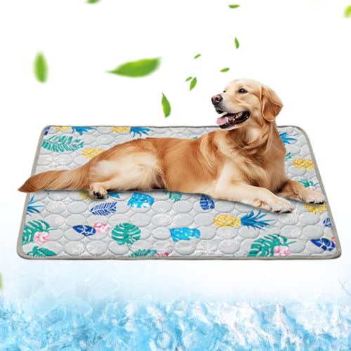 LOMUG Kühlmatte für Hunde, Kühldecke-hunde, Selbst Kühlende Hundematte 100x70 cm Kühldecke für Hunde, Rutschfeste Hund Kühlkissen Hundekühlmatte Selbstkühlend für Zuhause Unterwegs oder im Auto,Ananas von LOMUG