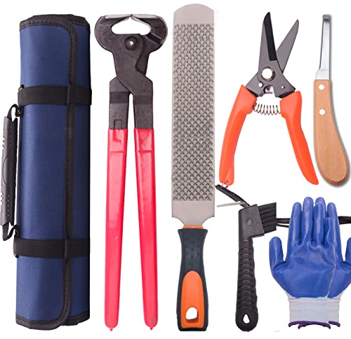long river Hufwerkzeug-Set für Pferde (7-teilig), Pferde mit Tragetasche, Metallschere, Hufpinzette, Schneider, Griff, Messer, stabile Materialien, professionelles Huftrimmwerkzeug von LONG RIVER