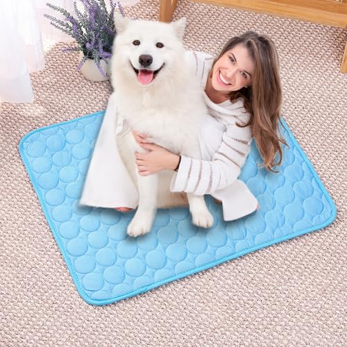 LONGCAO Home Kühlmatte für Hunde 100 x 75 cm Selbstkühlend, Abwischbar, Robust, mit Gel Waschbare, Weiche Kühlmatte für Hund, Kühldecke Hunde für Große Mittelgroße Haustiere, Blau von LONGCAO