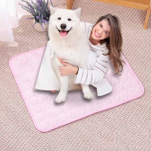 LONGCAO Home Kühlmatte für Hunde 150 x 100 cm Selbstkühlend, Abwischbar, Robust, mit Gel Waschbare, Weiche Kühlmatte für Hund, Kühldecke Hunde für Große Mittelgroße Haustiere, Rosa von LONGCAO