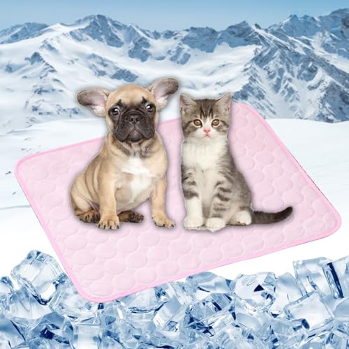LONGCAO Kühlmatte Hund, Kuhlmatte 150 x 100 cm Grs Zertifiziert, Ungiftiges Festes Gel, Selbstkühlende Matte Kühlmatte Hund Kühldecke Hunde Katzen für Drinnen, Draußen Und Auto, Rosa von LONGCAO
