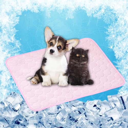LONGCAO Kühlmatte Hund, Kuhlmatte 40 x 30 cm Schnelle Abkühlung Entlastung im Heißen Sommer für Haustiere Kühlbett für Hunde, Kühlmatte Gel Hund für Drinnen, Draußen Und Auto, Rosa von LONGCAO