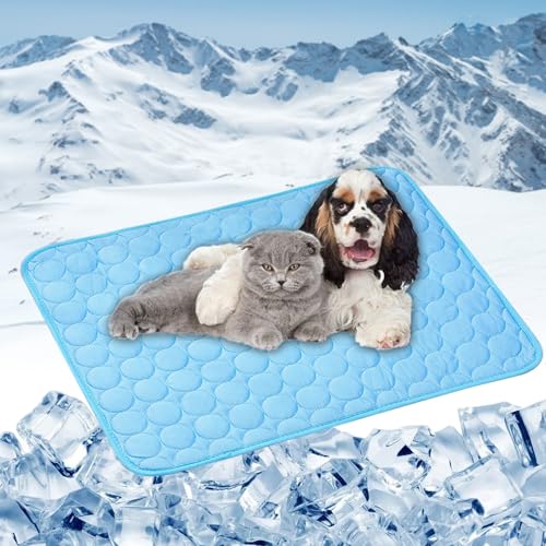 LONGCAO Kühlmatte Hund, Kuhlmatte 50 x 40 cm rutschfeste Schlafbett Waschbar Atmungsaktiv 6 Größen Kühlmatte Hund, Kühlmittel Matte für Drinnen, Draußen Und Auto, Blau von LONGCAO