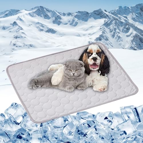 LONGCAO Kühlmatte Hund, Kuhlmatte 50 x 40 cm rutschfeste Schlafbett Waschbar Atmungsaktiv 6 Größen Kühlmatte Hund, Kühlmittel Matte für Drinnen, Draußen Und Auto, Grau von LONGCAO