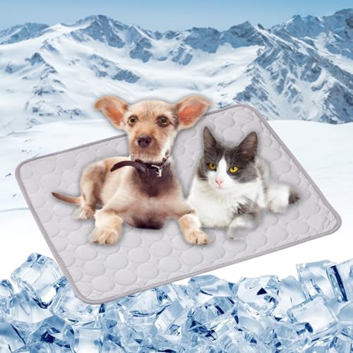 LONGCAO Kühlmatte Hund, Kuhlmatte 62 x 50 cm Selbstkühlend, Abwischbar, Robust, mit Gel Waschbare, Weiche Kühlmatte Katze Hund Kühldecke für Sofa, Kiste, Käfig, Nest, Auto, Grau von LONGCAO