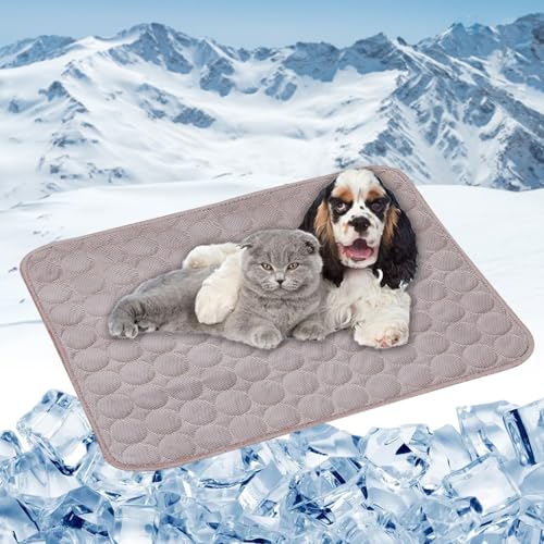 LONGCAO Kühlmatte Hund, Kuhlmatte 70 x 55 cm rutschfeste Schlafbett Waschbar Atmungsaktiv 6 Größen Kühlmatte Hund, Kühlmittel Matte für Drinnen, Draußen Und Auto, Braun von LONGCAO