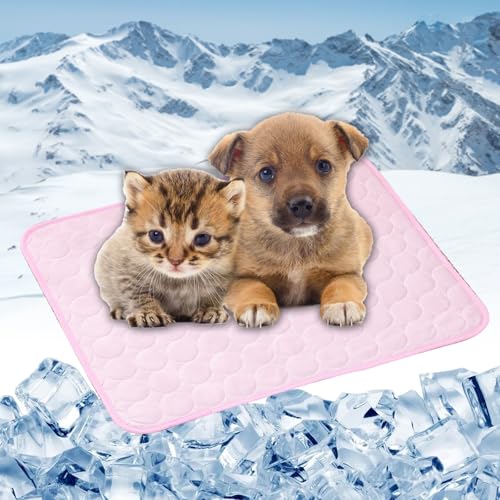 LONGCAO Kühlmatte für Hunde Katze 50 x 40 cm Grs Zertifiziert, Ungiftiges Festes Gel, Selbstkühlende Matte Kühlmatte für Hund, Kühldecke Hunde für Drinnen, Draußen Und Auto, Rosa von LONGCAO