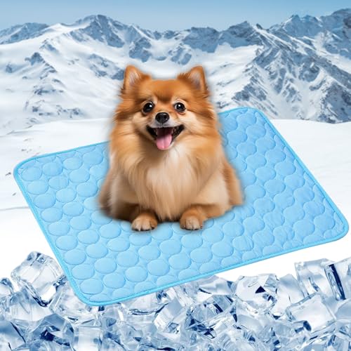 LONGCAO Kühlmatte für Hunde Katzen 62 x 50 cm Selbstkühlend, Abwischbar, Robust, mit Gel Waschbare, Weiche Kühlmatte für Haustiere Haustier für Sofa, Kiste, Käfig, Nest, Auto, Blau von LONGCAO
