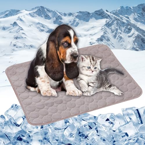 LONGCAO Kühlmatte für Hunde Und Katzen 100 x 75 cm rutschfeste Schlafbett Waschbar Atmungsaktiv 6 Größen Haustier Kühlmatte, Waschbares Hundematte für Drinnen, Draußen Und Auto, Braun von LONGCAO