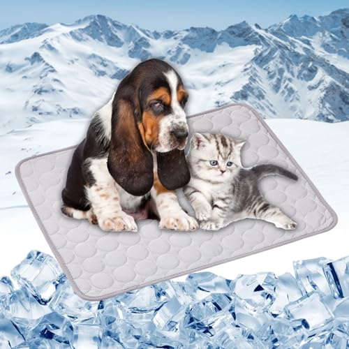 LONGCAO Kühlmatte für Hunde Und Katzen 100 x 75 cm rutschfeste Schlafbett Waschbar Atmungsaktiv 6 Größen Haustier Kühlmatte, Waschbares Hundematte für Drinnen, Draußen Und Auto, Grau von LONGCAO