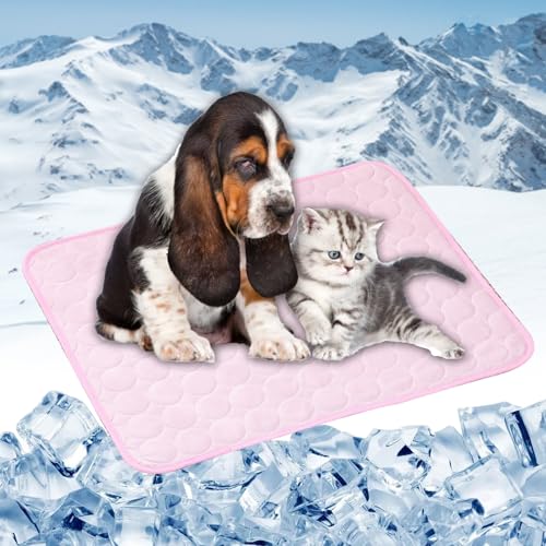 LONGCAO Kühlmatte für Hunde Und Katzen 150 x 100 cm rutschfeste Schlafbett Waschbar Atmungsaktiv 6 Größen Haustier Kühlmatte, Waschbares Hundematte für Drinnen, Draußen Und Auto, Rosa von LONGCAO