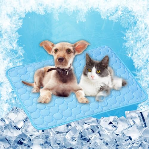 LONGCAO Kühlmatte für Hunde Und Katzen 150 x 100 cm rutschfeste Schlafbett Waschbar Atmungsaktiv 6 Größen Kühlmatte Hund Katze, Katzen für Große Mittelgroße Haustiere, Blau von LONGCAO