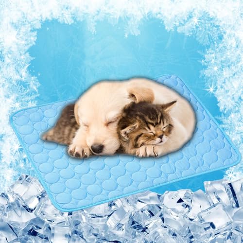 LONGCAO Kühlmatte für Hunde Und Katzen 150 x 100 cm rutschfeste Schlafbett Waschbar Atmungsaktiv 6 Größen Kühlmatte für Hund Kühlkissen Haustier für Drinnen, Draußen Und Auto, Blau von LONGCAO