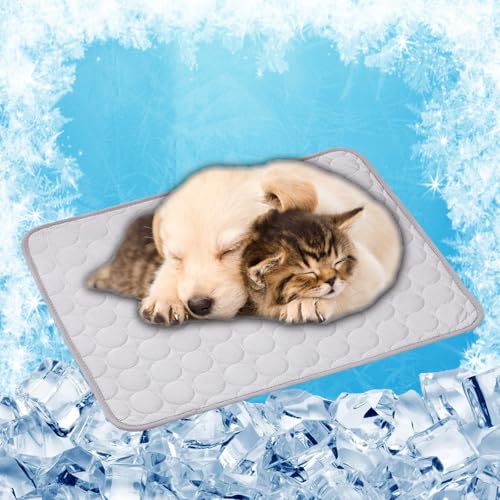 LONGCAO Kühlmatte für Hunde Und Katzen 40 x 30 cm rutschfeste Schlafbett Waschbar Atmungsaktiv 6 Größen Kühlmatte für Hund Kühlkissen Haustier für Drinnen, Draußen Und Auto, Grau von LONGCAO