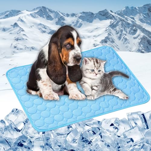 LONGCAO Kühlmatte für Hunde Und Katzen 50 x 40 cm rutschfeste Schlafbett Waschbar Atmungsaktiv 6 Größen Haustier Kühlmatte, Waschbares Hundematte für Drinnen, Draußen Und Auto, Blau von LONGCAO
