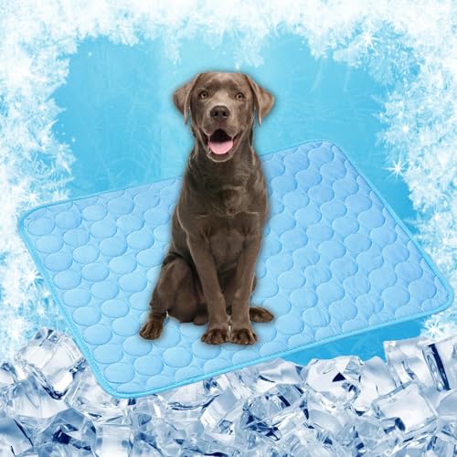 LONGCAO Kühlmatte für Hunde & Katzen 100 x 75 cm rutschfeste Schlafbett Waschbar Atmungsaktiv 6 Größen Kühlmatte für Hunde - Hundekühlmatte für Drinnen, Draußen Und Auto, Blau von LONGCAO