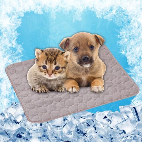 LONGCAO Kühlmatte für Hunde & Katzen 50 x 40 cm rutschfeste Schlafbett Waschbar Atmungsaktiv 6 Größen Kühlmatte Hund Katze, Katzen für Sofa, Kiste, Käfig, Nest, Auto, Braun von LONGCAO