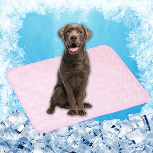 LONGCAO Kühlmatte für Hunde & Katzen 70 x 55 cm rutschfeste Schlafbett Waschbar Atmungsaktiv 6 Größen Kühlmatte für Hunde - Hundekühlmatte für Drinnen, Draußen Und Auto, Rosa von LONGCAO
