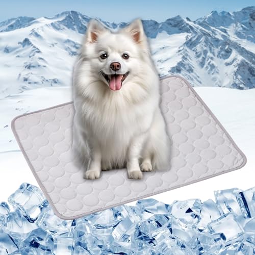 LONGCAO Premium Kühlmatte für Hunde 40 x 30 cm Selbstkühlend, Abwischbar, Robust, mit Gel Waschbare, Weiche Kühlmatte für Hund Kühlkissen Haustier für Drinnen, Draußen Und Auto, Grau von LONGCAO