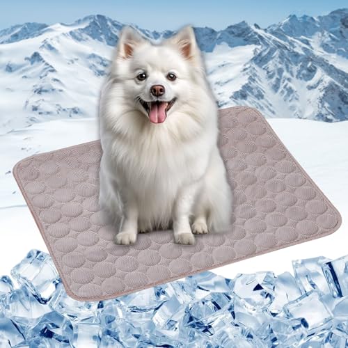 LONGCAO Premium Kühlmatte für Hunde 50 x 40 cm Selbstkühlend, Abwischbar, Robust, mit Gel Waschbare, Weiche Kühlmatte für Hund Kühlkissen Haustier für Drinnen, Draußen Und Auto, Braun von LONGCAO