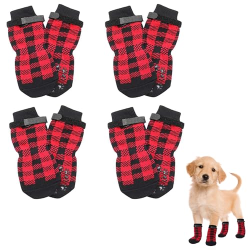 LONGHAO 4 pcs Socken Für Hunde,Pfotenschutz Hund,Hundeschuhe Anti-Rutsch Socken,Hundesocken Pfotenschutz,rutschfeste Hundesocken für Hartholzböden,für Kleine,Mittlere und Große Hunde (rot) von LONGHAO