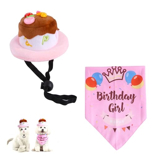 LONGHAO Katze Geburtstag Bandana Niedlich,Katze Geburtstagsmütze,Hundetorte Fliege,Hut Haustiere Geburtstag,Haustier-Geburtstagshut und Fliege,für Haustier Geburtstagsmütze Deko (Rosa) von LONGHAO