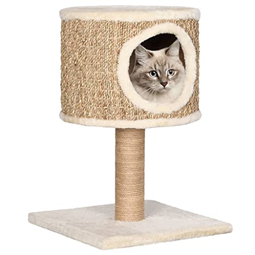 LONGMHKO Katzenbedarf Katzen-Kratzbaum mit Katzenhöhle 52 cm Seegras Maße: 35 x 35 x 52 cm von LONGMHKO