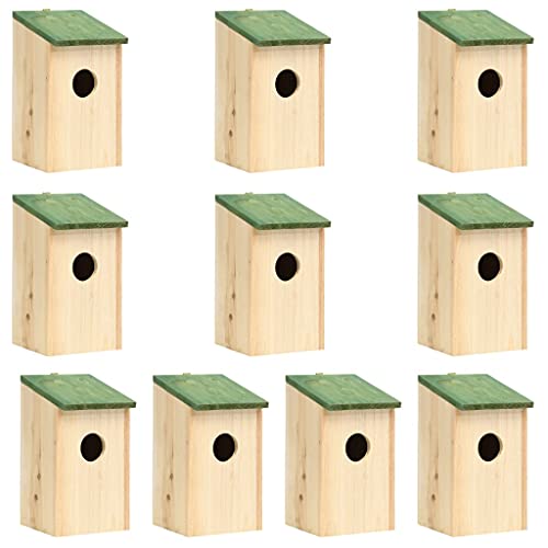 Vogel- und Tierhäuschen Vogelhäuser 10 STK. Tanne Massivholz 12x12x22 cm Eingangsloch: 3 cm Durchmesser von LONGMHKO