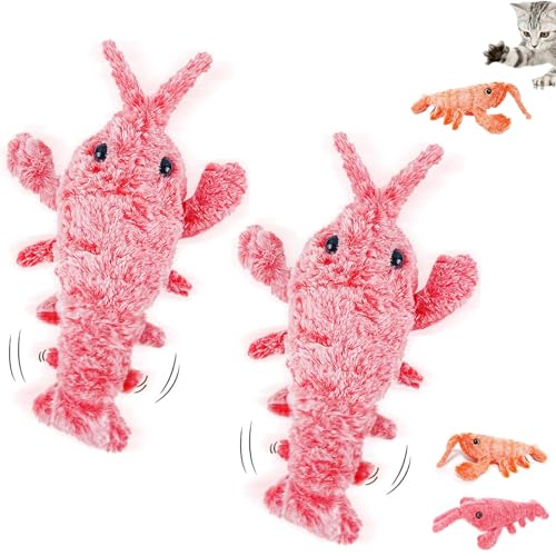 LONGSAO Furry Fellow Interactive Dog Toy Lobster, Wiggly Lobster Dog Toy, Floppy Lobster Interactive Dog Toy, USB Charging Jumping Lobster Cat Toys. (Pink*2) von LONGSAO