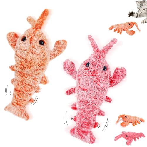 LONGSAO Furry Fellow Interactive Dog Toy Lobster, Wiggly Lobster Dog Toy, Floppy Lobster Interactive Dog Toy, USB Charging Jumping Lobster Cat Toys. (Pink+Orange) von LONGSAO