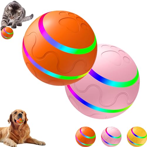 LONGSAO Jiggle Ball for Dogs, Jiggle Ball Dog Toy, Interactive Dog Toy Ball, Self Rolling Ball Dog Toy for Outdoor Cats Dogs. (Orange+Pink) von LONGSAO