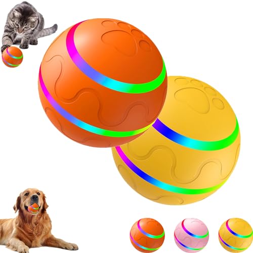 LONGSAO Jiggle Ball for Dogs, Jiggle Ball Dog Toy, Interactive Dog Toy Ball, Self Rolling Ball Dog Toy for Outdoor Cats Dogs. (Orange+Yellow) von LONGSAO