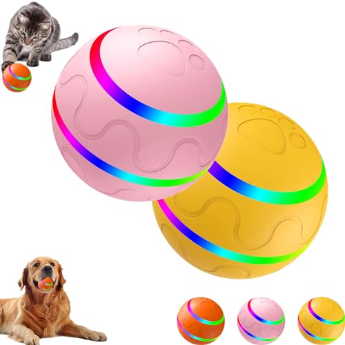LONGSAO Jiggle Ball for Dogs, Jiggle Ball Dog Toy, Interactive Dog Toy Ball, Self Rolling Ball Dog Toy for Outdoor Cats Dogs. (Pink+Yellow) von LONGSAO