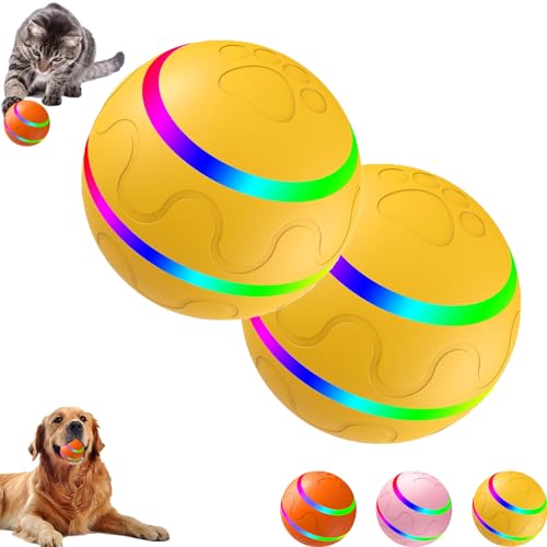 LONGSAO Jiggle Ball for Dogs, Jiggle Ball Dog Toy, Interactive Dog Toy Ball, Self Rolling Ball Dog Toy for Outdoor Cats Dogs. (Yellow*2) von LONGSAO