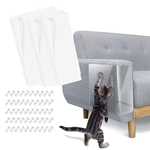 LONGYIFA Couch Furniture Protector 6 Packs 【Large】, Cat Scratch Pads, durchsichtige Selbstklebende Anti-Scratch-Pads mit 50 Stiften, Cat Scratching Deterrent Sheet Tape zum Schutz Ihrer Polstermöbel von LONGYIFA